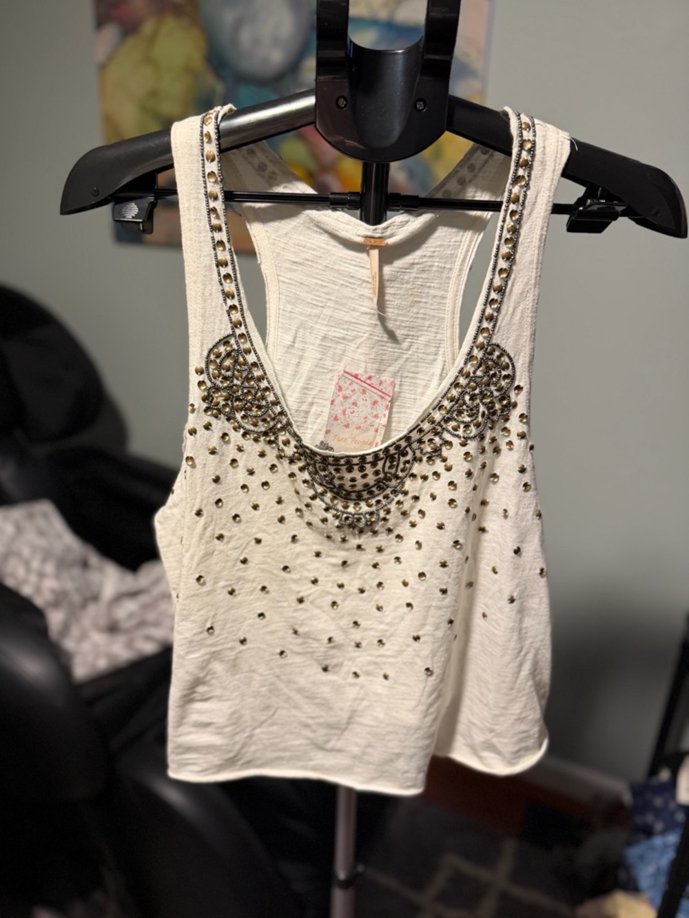 Free people new with tags boho cream beaded cropped tank large